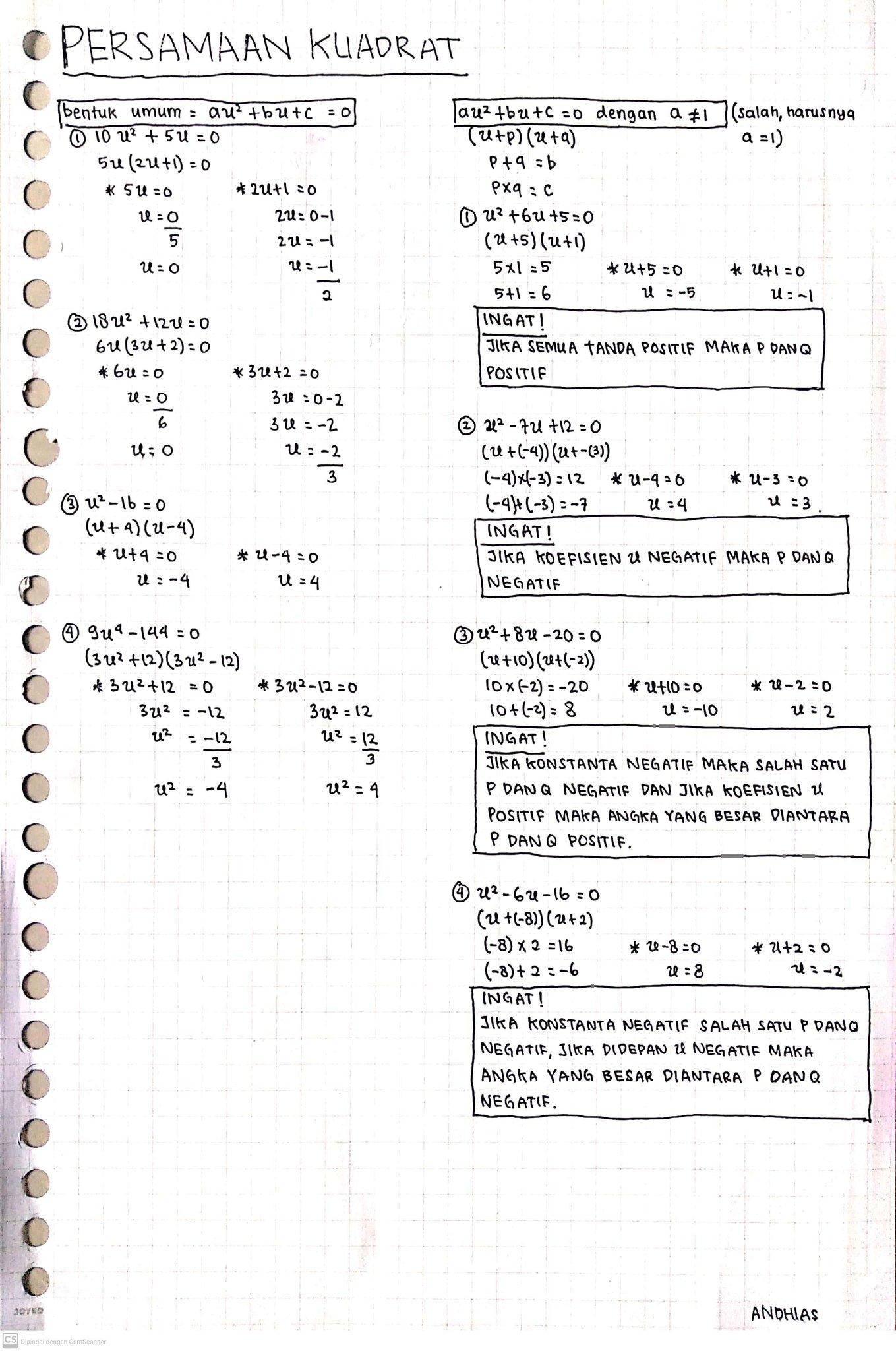 Persamaan Kuadrat Kelas 9