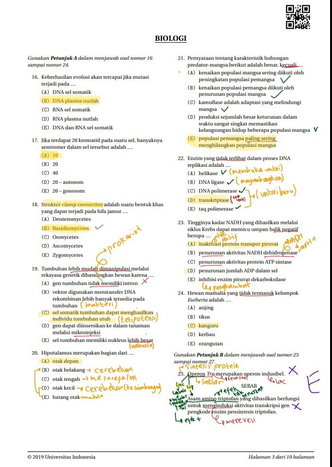 Pembahasan Simak UI Biologi 2019