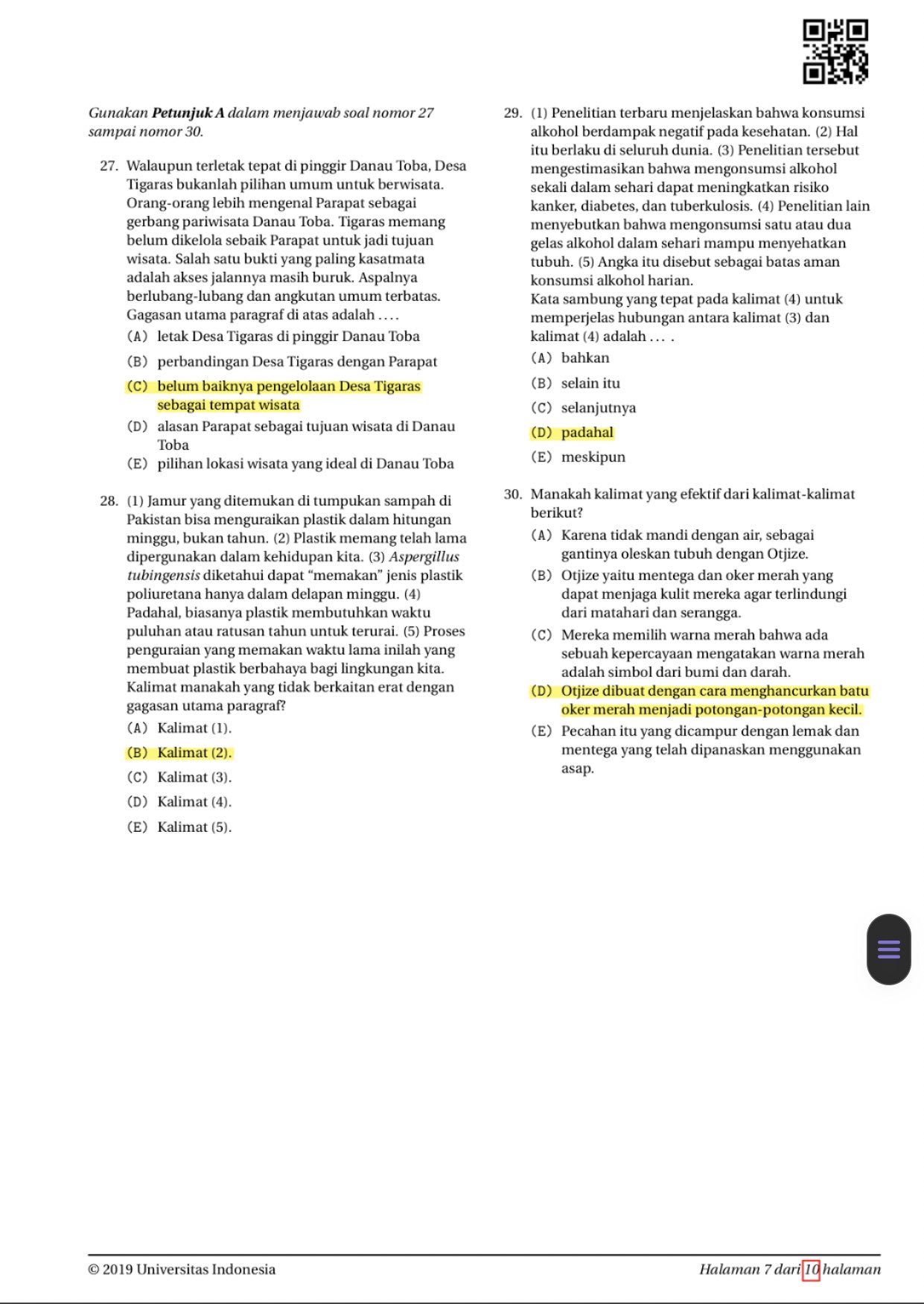 Pembahasan SIMAK UI Bahasa Indonesia 2019 - halaman 4