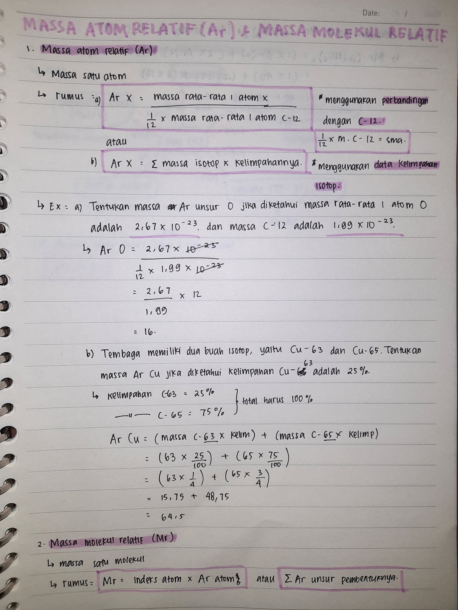Massa Atom Relatif dan Massa Molekul Relatif Kelas