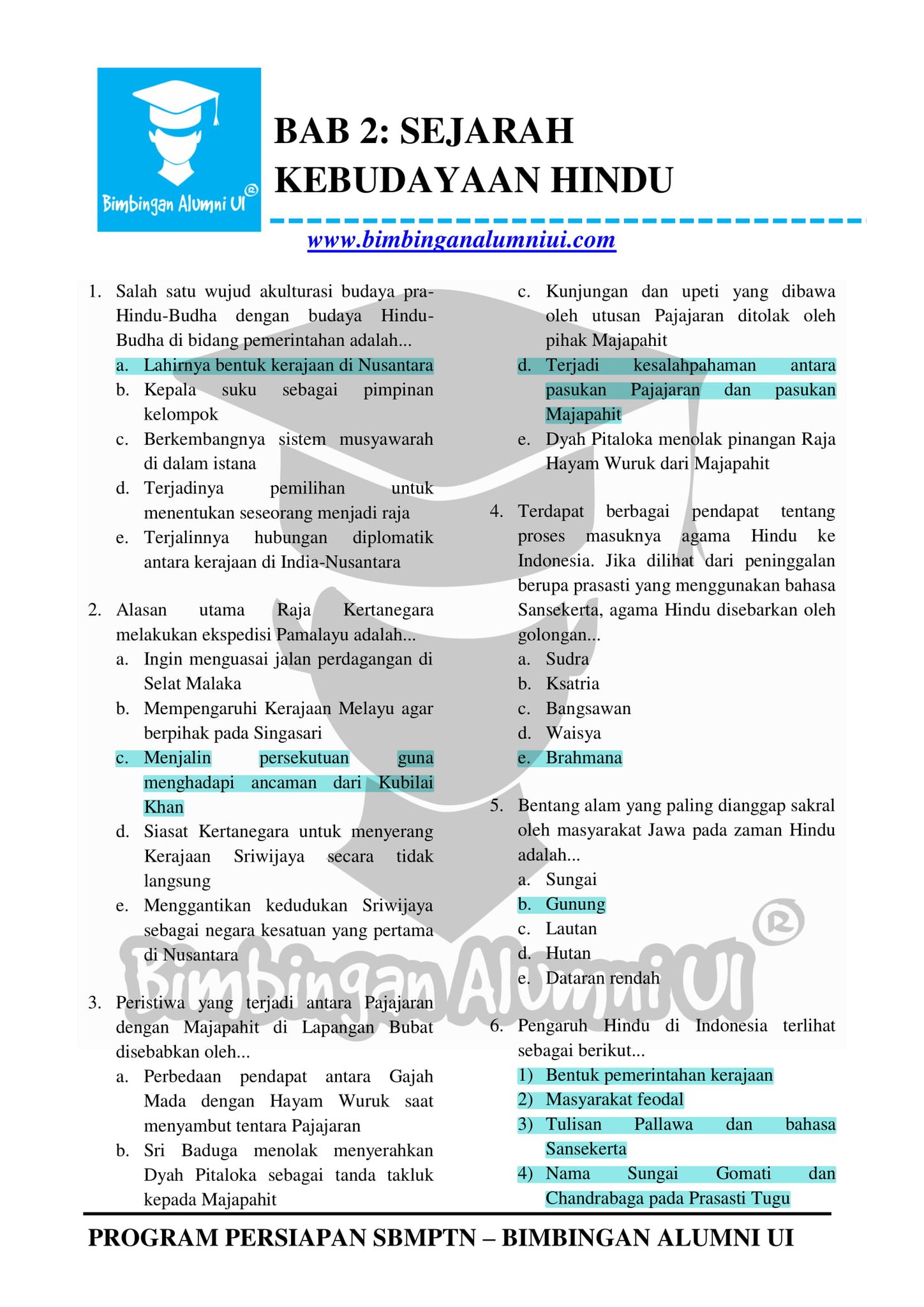Soal Sejarah Kebudayaan Hindu