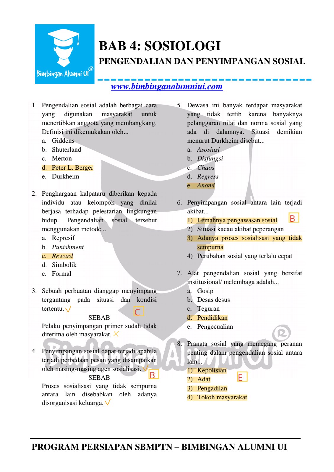 Soal Sosiologi Pengendalian dan Penyimpangan Sosia