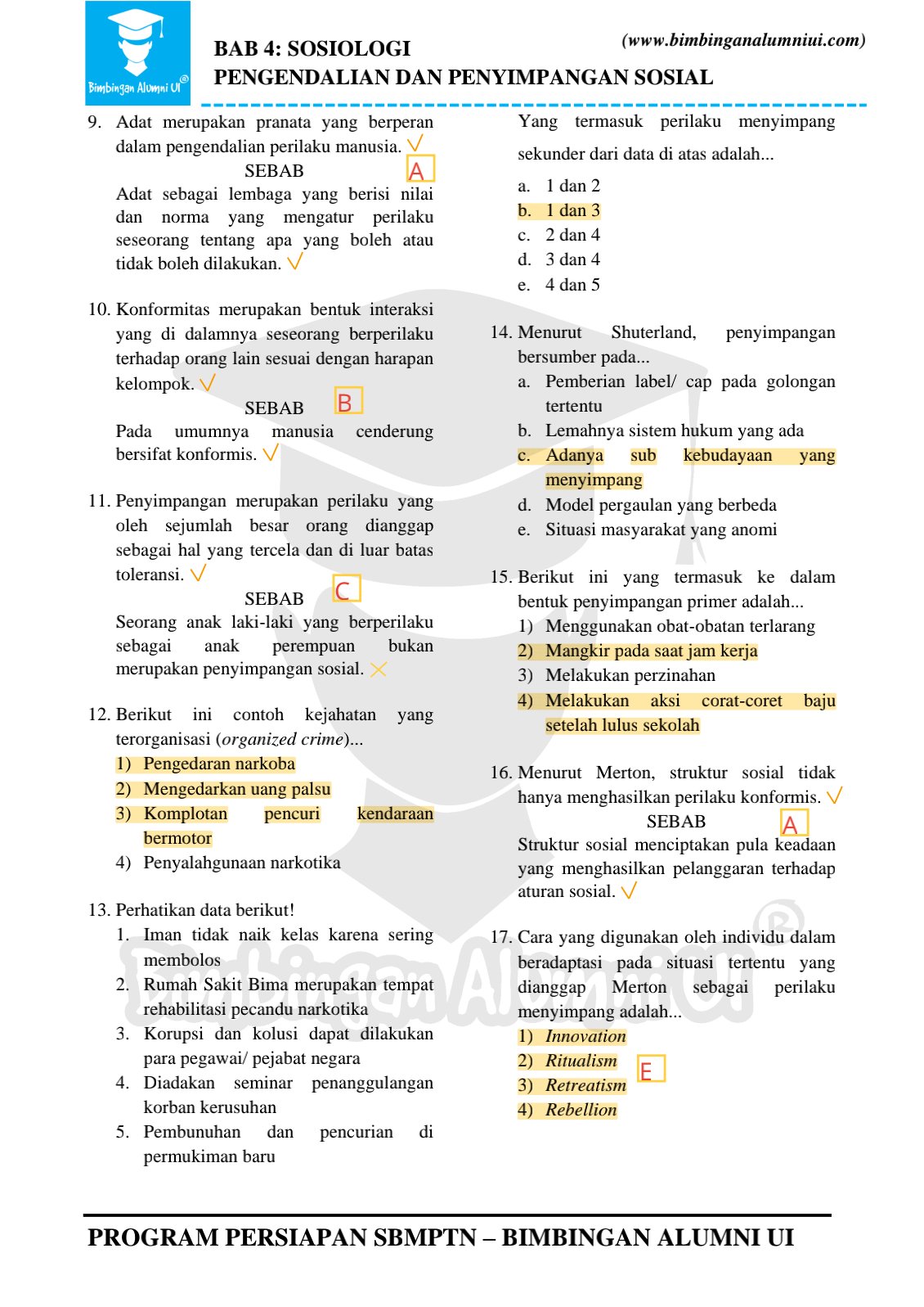 Soal Sosiologi Pengendalian dan Penyimpangan Sosia - halaman 2