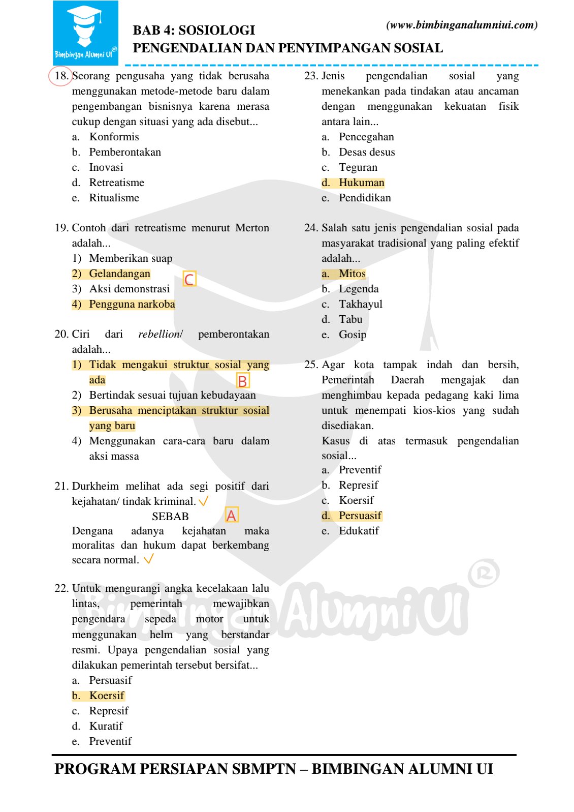 Soal Sosiologi Pengendalian dan Penyimpangan Sosia - halaman 3