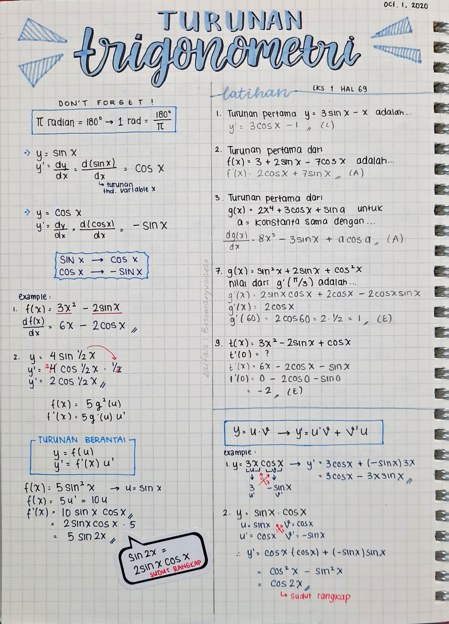Turunan Trigonometri – Kelas 12